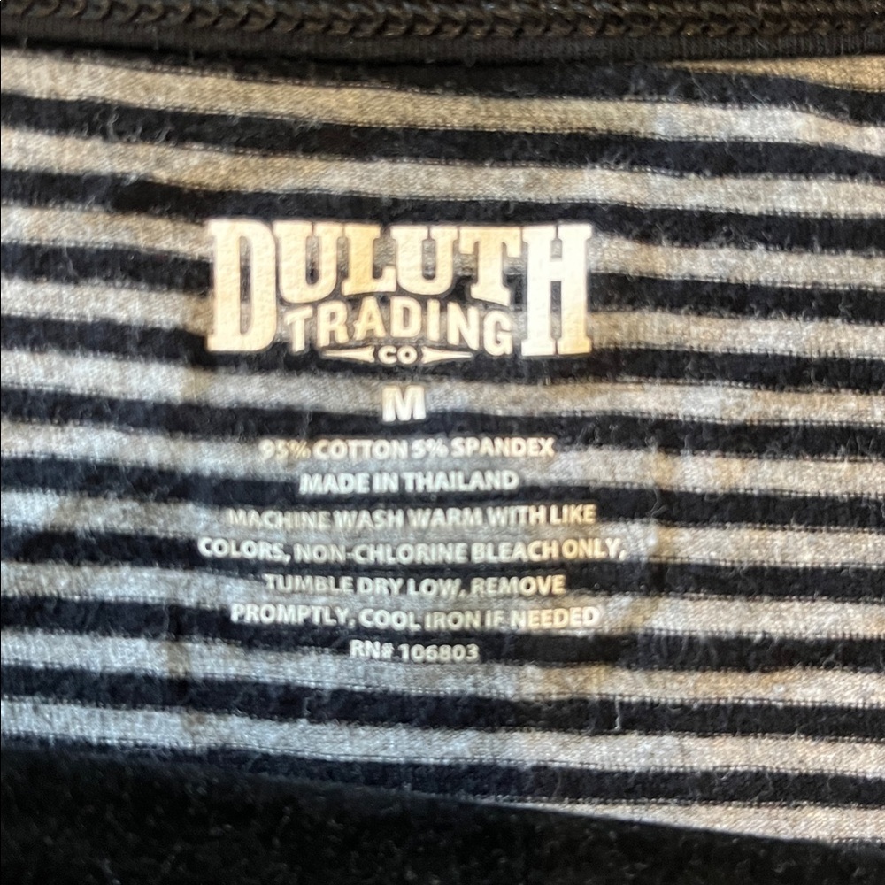 Duluth Trading Co. Black and Gray Striped Tee, M